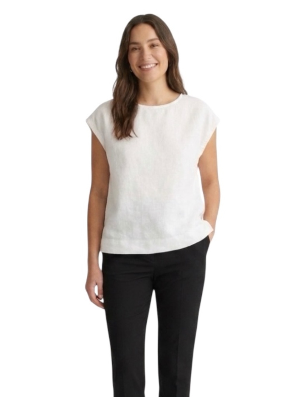 Everlane 100% Linen Side-Tie Boxy Top Sz S White Minimalist Modern Scandi Chic